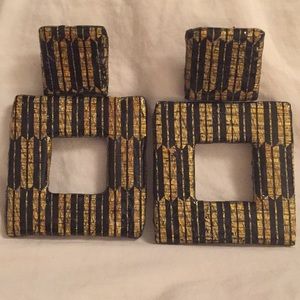 Gold & Black Decoupage Clip-on Statement Earrings